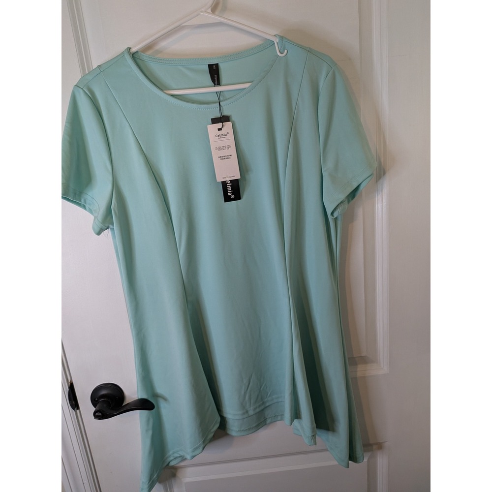 Celmia Mint‎ Green Short Sleeve Sharkbite Hem Tunic Top XXL New